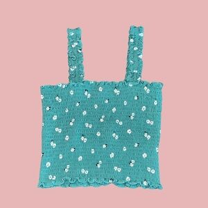 Arizona Jean Co Teal Smocked Floral Tank Top